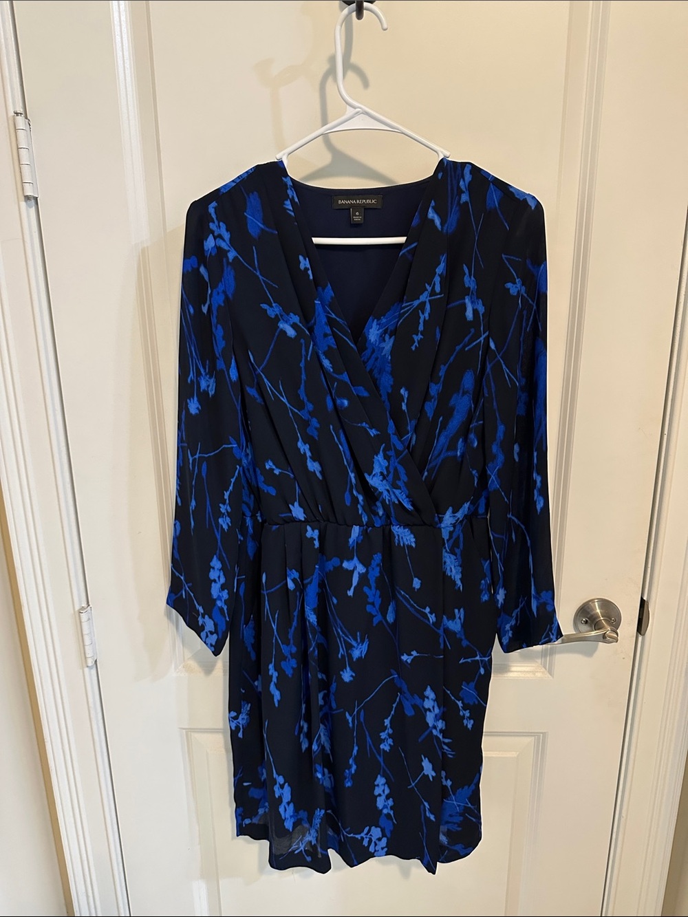 Black & Royal Blue Floral Faux Wrap Dress